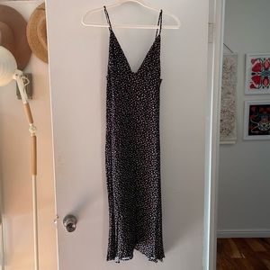 Reformation midi dress black with colorful polka dots